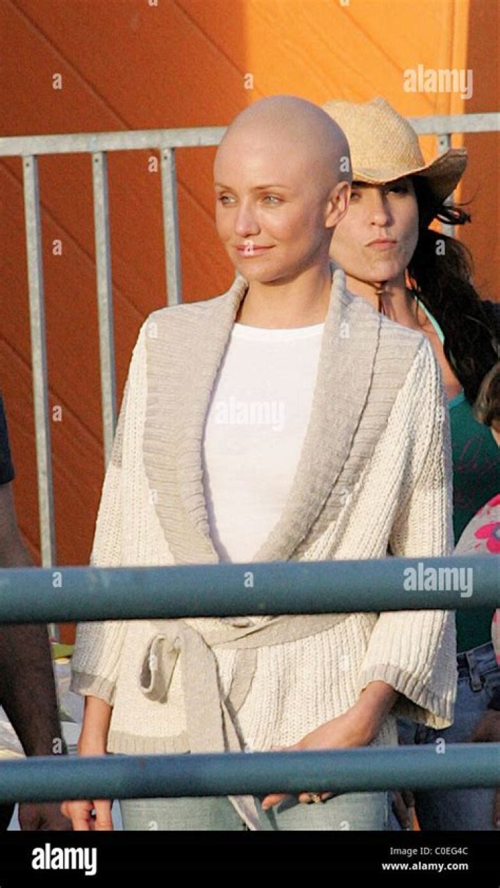 	Bald Cameron Diaz on set	