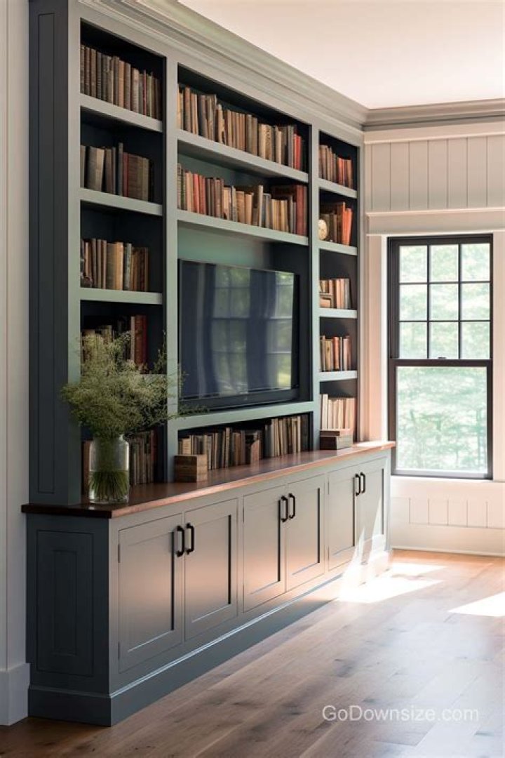 Drew Barrymore has custom bookshelves and books lining her living room