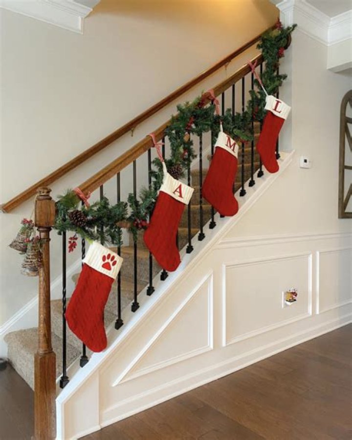 How do you hang stockings on stairs?