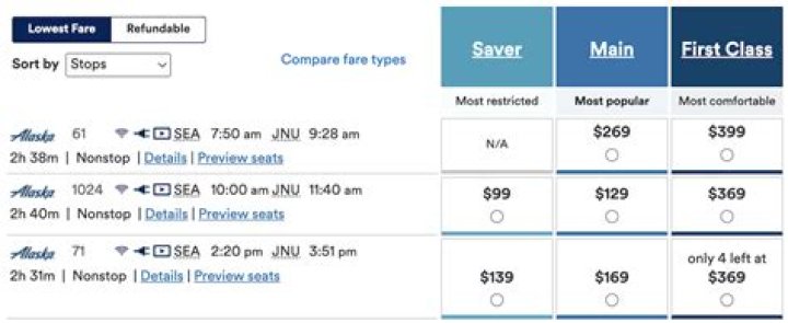 What’s the difference between saver and main on Alaska Airlines?